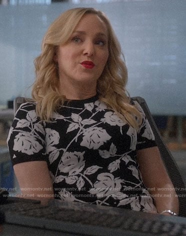 Marissa's black and white rose print dress on Bull