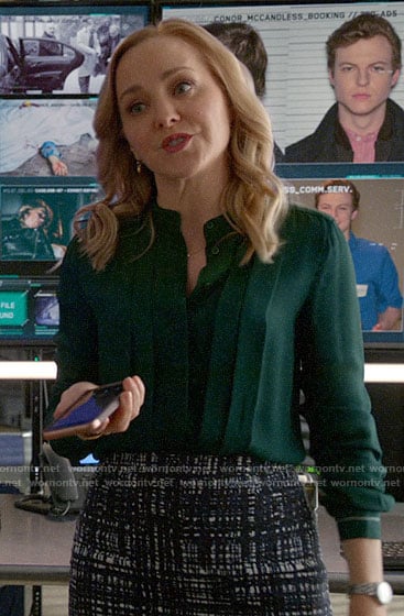 Marissa's green pleated blouse on Bull