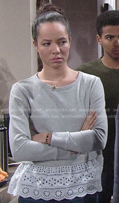 Mattie's grey sweatshirt with eyelet layer on The Young and the Restless