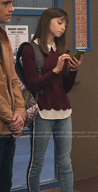 Molly's burgundy sweater with embellished collar on No Good Nick