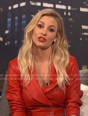 Morgan's red leather mini dress on E! News Nightly Pop