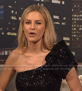 Morgan's sequin one shoulder top and shorts on E! News Nightly Pop