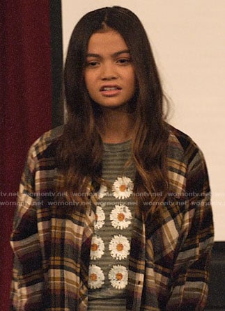Nick's striped daisy tee and plaid shirt on No Good Nick