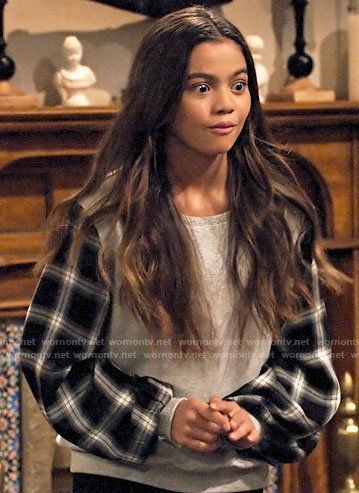 Nick's plaid sleeve sweatshirt on No Good Nick