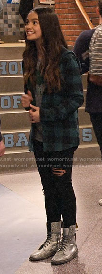 Nick's Portland graphic tee and green checked hooded shirt on No Good Nick