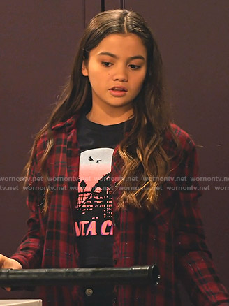 Nick's red metallic plaid shirt on No Good Nick