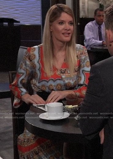 Nina's scarf print wrap dress on General Hospital