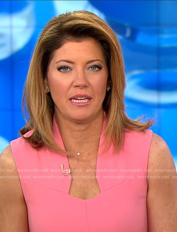 Norah's pink sleeveless sheath dress on CBS This Morning