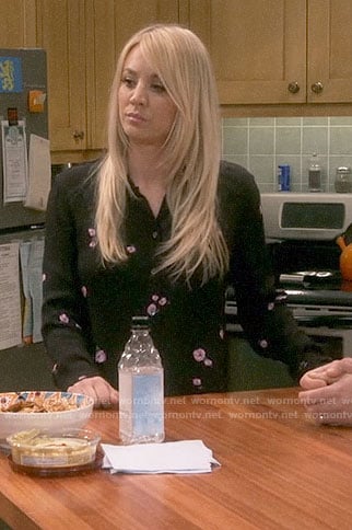 Penny's black and pink floral print shirt on The Big Bang Theory