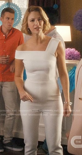 Petra's white one-shoulder jumpsuit on Jane the Virgin