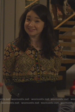 Marissa's patchwork print blouse on The Good Fight