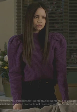 Ava's purple puff sleeve sweater on Pretty Little Liars The Perfectionists