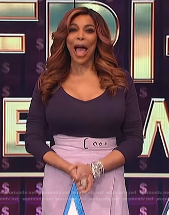Wendy's purple suede skirt and top on The Wendy Williams Show