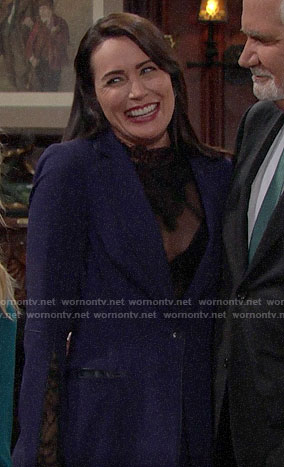 Quinn's black lace top and blue blazer on The Bold and the Beautiful