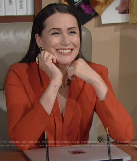 Quinn's orange v-neck jumpsuit on The Bold and the Beautiful