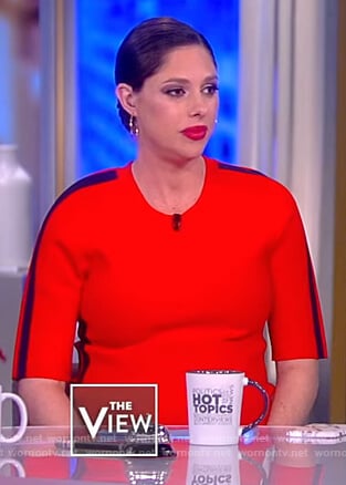 Abby's red sleeve stripe midi dress on The View