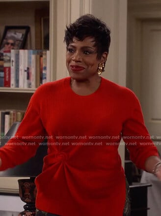 Rose's red gathered sweater on Fam