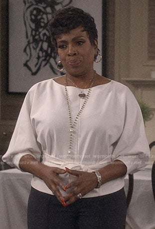 Rose's white tie waist top on Fam