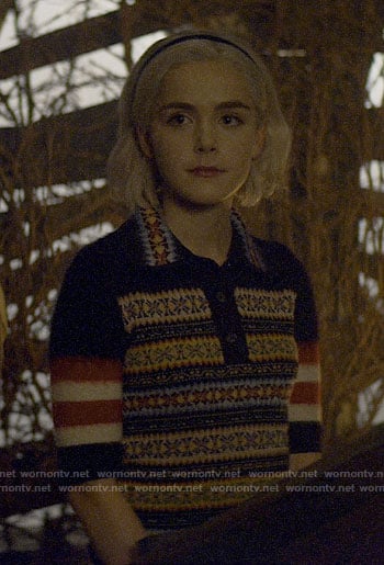 Sabrina's fair isle polo sweater on Chilling Adventures of Sabrina