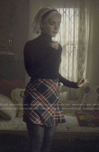 Sabrina's plaid wrap skirt on Chilling Adventures of Sabrina