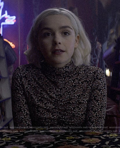 Sabrina's printed ruched front top on Chilling Adventures of Sabrina