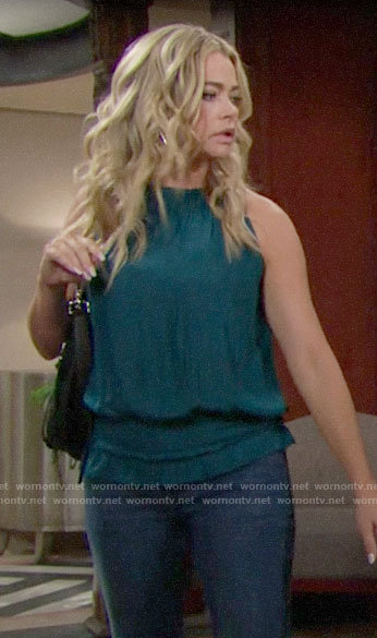 Shauna's teal smocked waist top on The Bold and the Beautiful