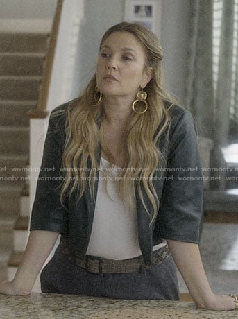 Sheila's cropped leather blazer on Santa Clarita Diet