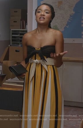 Kat's yellow striped gown on The Bold Type