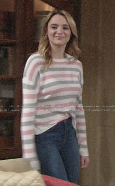 Summer's pink and grey striped sweater on The Young and the Restless