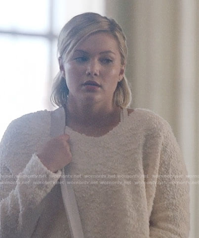 Tandy's white textured crop sweater on Cloak and Dagger