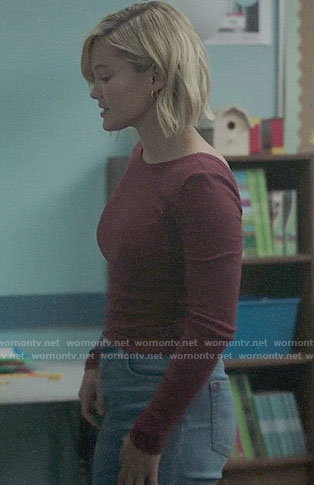 Tandy's red long sleeved scoop-back tee on Cloak and Dagger