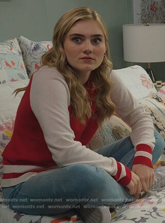 Taylor's red colorblock sweater on American Housewife