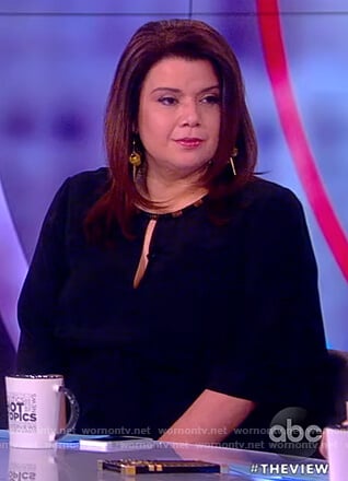Ana's navy embellished neckline dress on The View