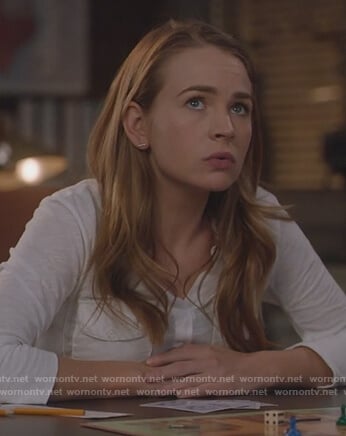 Sandra's white linen blouse on For The People