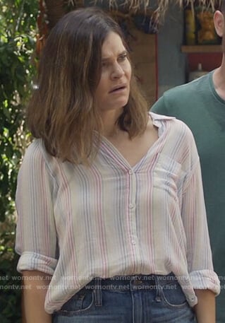 Heather's white striped blouse on Life in Pieces