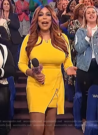 Wendy's yellow overlay dress on The Wendy Williams Show