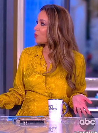 Sunny's yellow metallic shirtdress on The View