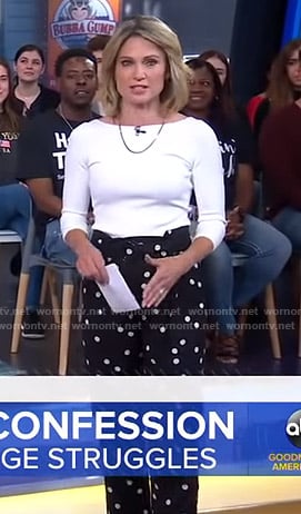 Amy's black polka dot pants on Good Morning America