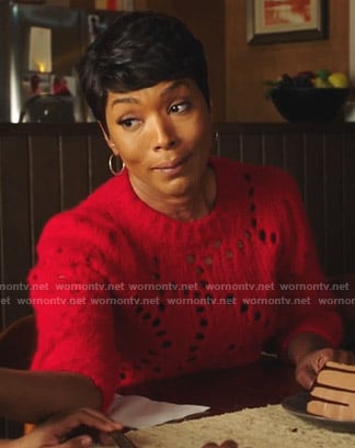 Athena's red pointelle sweater on 9-1-1