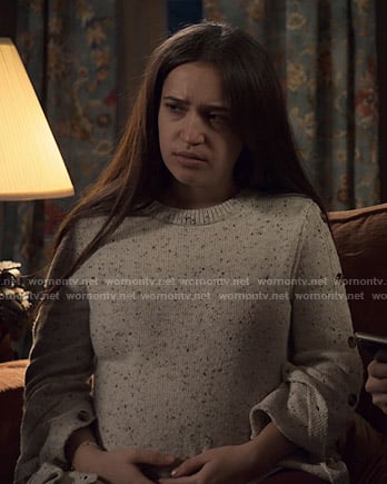 Becca's speckled button-sleeve sweater on The Society