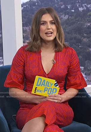 Carissa's red floral cropped jumpsuit on E! News Daily Pop