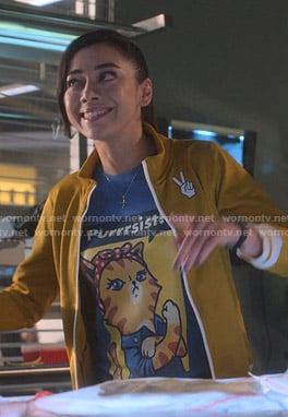 Ella's blue cat print tee on Lucifer