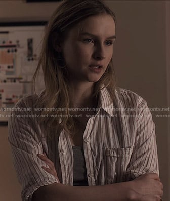 Elle's white striped shirt on The Society