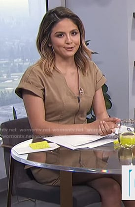 Erin's beige zip front dress on E! News Daily Pop