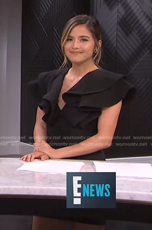 Erin's black ruffle sleeve mini dress on E! News