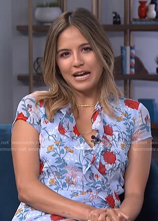 Erin's blue floral ruffled mini dress on Live from E!