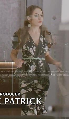 Fallon's black floral peplum dress on Dynasty