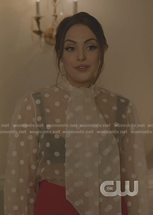 Fallon's polka dot sheer top on Dynasty