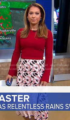 Ginger's red sweater and printed skirt on Good Morning America