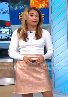 Ginger's white ribbed top and metallic skirt on Good Morning America